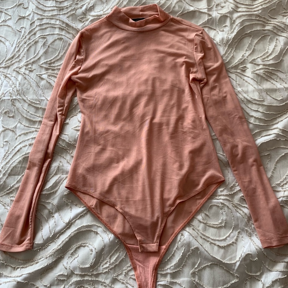 Peachy pink mesh bodysuit